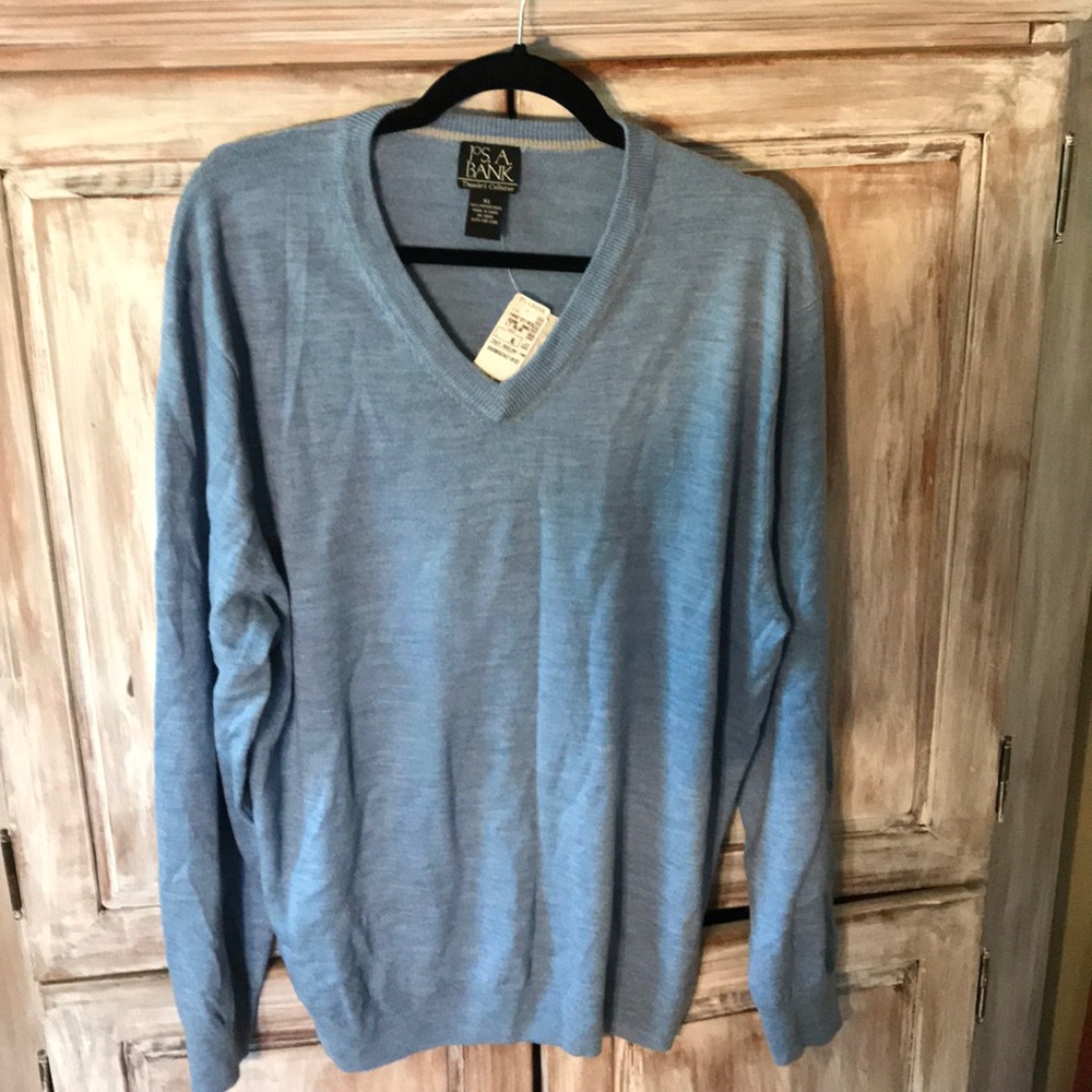 Jos. A. Bank 100% Merino Wool Blue V-Neck Sweater